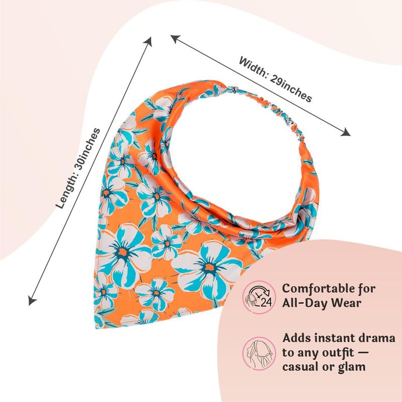 Image of Hair Drama Co. Elastic Bandana Head Scarf for Women | Silk Satin Head Wrap Bandana Scarves | Boho Style Statement Headband Stylish Design | All Day Wear Scarves | Hair Scarf Accessories