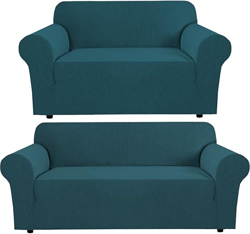 H.VERSAILTEX Fundas elásticas para sofá de 3 cojines, fundas elásticas para sofá de 2 cojines, color verde azulado profundo H.VERSAILTEX Fundas elásticas para sofá de 3 cojines, fundas elásticas para sofá de 2 cojines, color verde azulado profundo