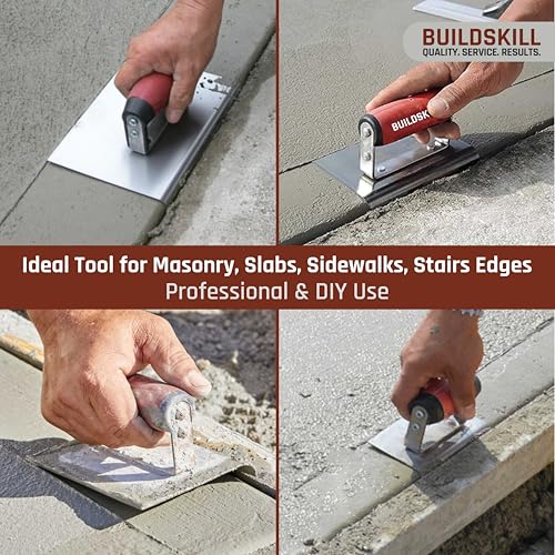 Image of BUILDSKILL Heavy Duty Metal Concrete Edger Tool with Ergonomic Rubber Handle | Ideal for Rounding Borders, Corners, and Applying Cement | Perfect for Finishing, Construction, & Home Improvement