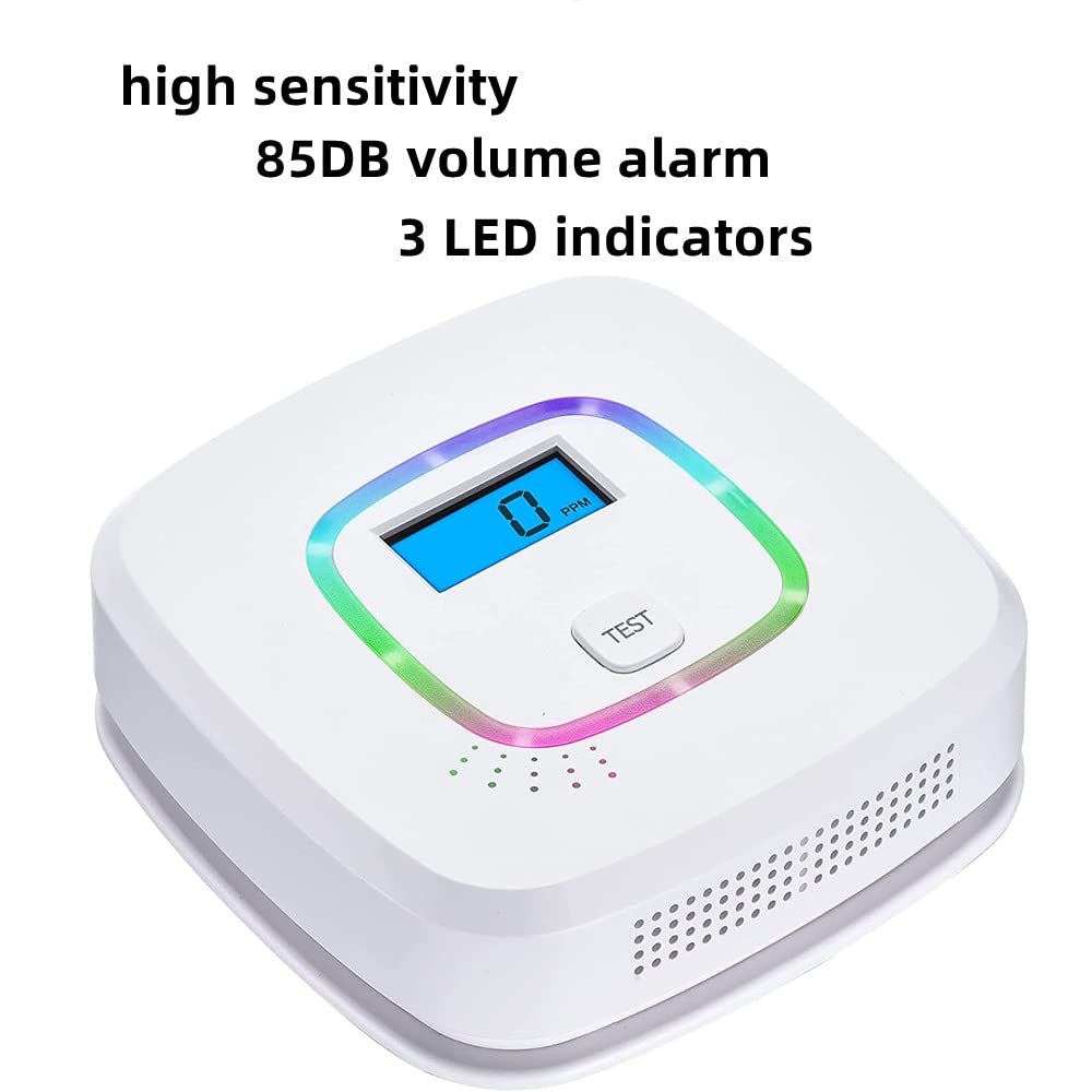 OBEST Detector de monóxido de Carbono, CO Alarma con Pantalla Digital y Funcionamiento con batería reemplazable, con botón de Prueba y indicador de Estado LED