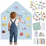 HIUYRFS Pizarra magnética infantil autoadhesiva, pared magnética para niñas y niños (azul + coche + animales)