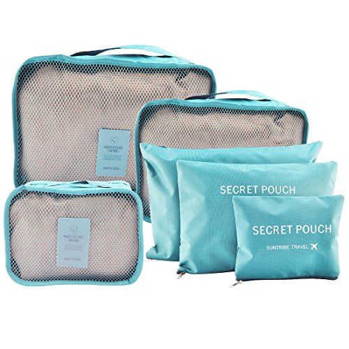 Preisvergleich Produktbild FOKOM 6 Pack Reisetasche in Koffer: Kleidertasche Wäschebeutel Schuhbeutel Kosmetiktasche Aufbewahrungstasche-Blau