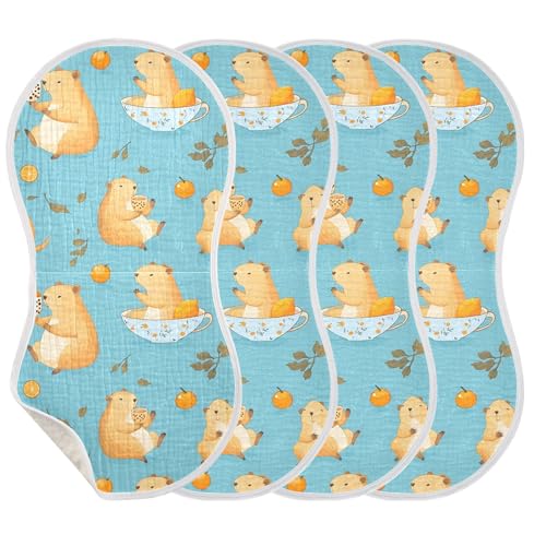 Cute Capybara and Orange Baby Burp Cloths, Cotton Soft Absorbent Burp Cloth, Baby Bib Cloths Spit Up Rags for Newborn Boys Girls, 2 Pack, 22”x11”3