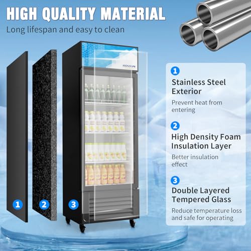 Image of ROVSUN 10 Cu.Ft Beverage Refrigerator Commercial ETL NSF, Display Refrigerator Beverage Cooler Glass Door Merchandiser Refrigerator Fridge w /Adjustable Shelves LED Light for Bar Restaurant Cafe