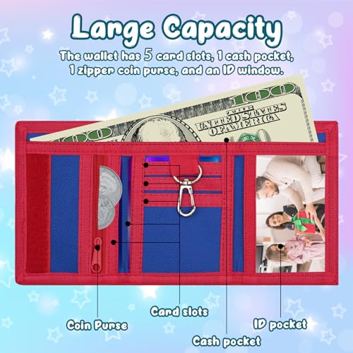 Image of Kids Wallet for Boys Girls, Trifold RFID Wallet with Key Chain and Zipper Pocket for Kids 4-18 Novelty Birthday Gifts, Coin Pouch Purse for Children Teens Outdoor Sports - Blue