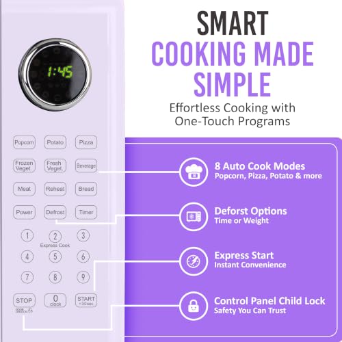 Image of Nostalgia Modern Retro Compact Countertop Microwave Oven - 1.1 Cu. Ft. - 1000-Watts with LED Digital Display - Child Lock - Easy Clean Interior - Lavender