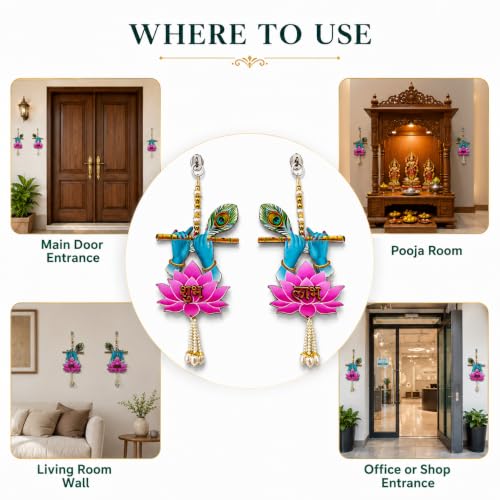 Image of Religious Door Hanging Decor with Pearl Beads & Tassel, Wooden Wall Hanging for Home Temple, Pooja Room, Entrance, Mandir Decoration & Spiritual Gift, Lotus