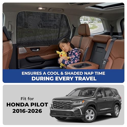 Image of EcoNour Car Window Screen for Honda Pilot (2016-2026) 2 Pack | Breathable Mesh Camping Window Covers | 100% Protection from Bugs, Mosquito & UV | Baby Safe Privacy Blackout Net | Car Accessories