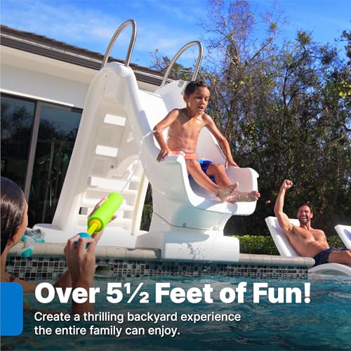 Step2 Vero Pool Slide, Outdoor/Indoor Waterproof Patio Furniture, Non-Slip Steps, Hose Attachment, Made of Durable Plastic, 4 Feet, White - Thumbnail 2