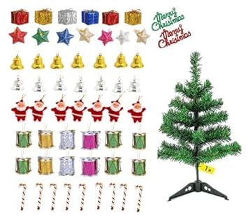 Khakee Merry Christmas Theme Mug & Xmas Tree with 10 pcs Ornaments & Xmas Card Combo Set - Xmas Decoration Gift Set (c142P)