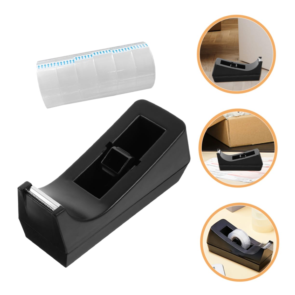 Dispenser per Nastro Adesivo da Scrivania Nero in Abs e Acciaio Inossidabile Design Compatto e Base Antiscivolo, per Ufficio e Scuola