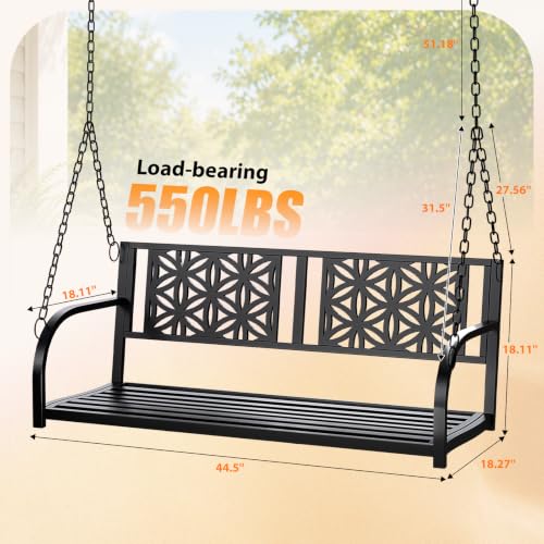 Image of VINGLI Heavy Duty Metal Porch Swing, 550 LBS Outdoor Swing Bench, Floral