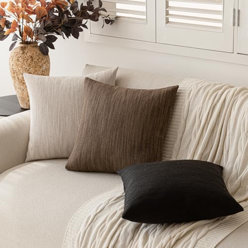 Image of Foindtower Set of 2 Decorative Textured Burlap Linen Throw Pillow Covers Farmhouse Boho Cushion Cover Solid Accent Pillowcase for Couch Sofa Bed Living Room Home Decor, 22x22 Inch,Black