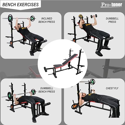Image of Adjustable Weight Bench with Incline, Decline and Flat Positions, Heavy Duty Pipes, Cushioned Seat, Black,300 kg