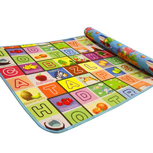 SIMPVALE Double-Sided Mats Foam Waterproof Baby Crawling Thickening Mat Drawing Alphabet Figures Animals Pattern 180cm x 120cm x1cm (70.86inch x 47.24inch x 0.4inch)
