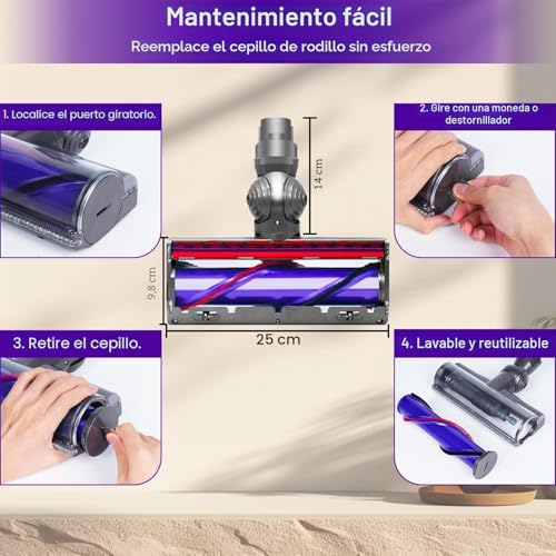 Cepillo para Dyson V12 Detect Slim rodillo para eliminar suciedad incrustada 8