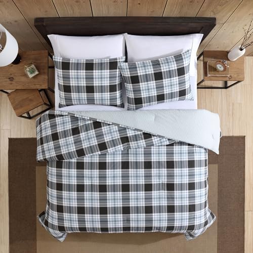 Image of Eddie Bauer - King Duvet Cover Set, Cotton Reversible Bedding with Matching Shams, Styligh Luxurious Bedding Set (Lewis Navy, King)