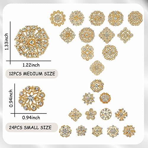 Image of 12 /36 Pieces Wedding Bouquet Brooches for Women Fashion, Rhinestone Bulk Flower Brooch Pins for Crafts