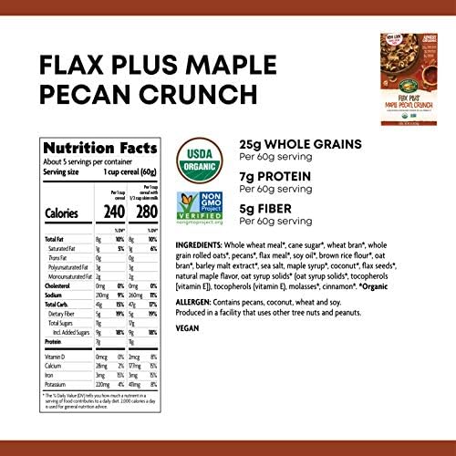 Nature’s Path Organic Flax Plus Maple Pecan Crunch Cereal, 11.5 Ounce (Pack of 6), Non-GMO, 25g Whole Grains, 7g Plant Based Protein, with Omega-3 Rich Flax Seeds
