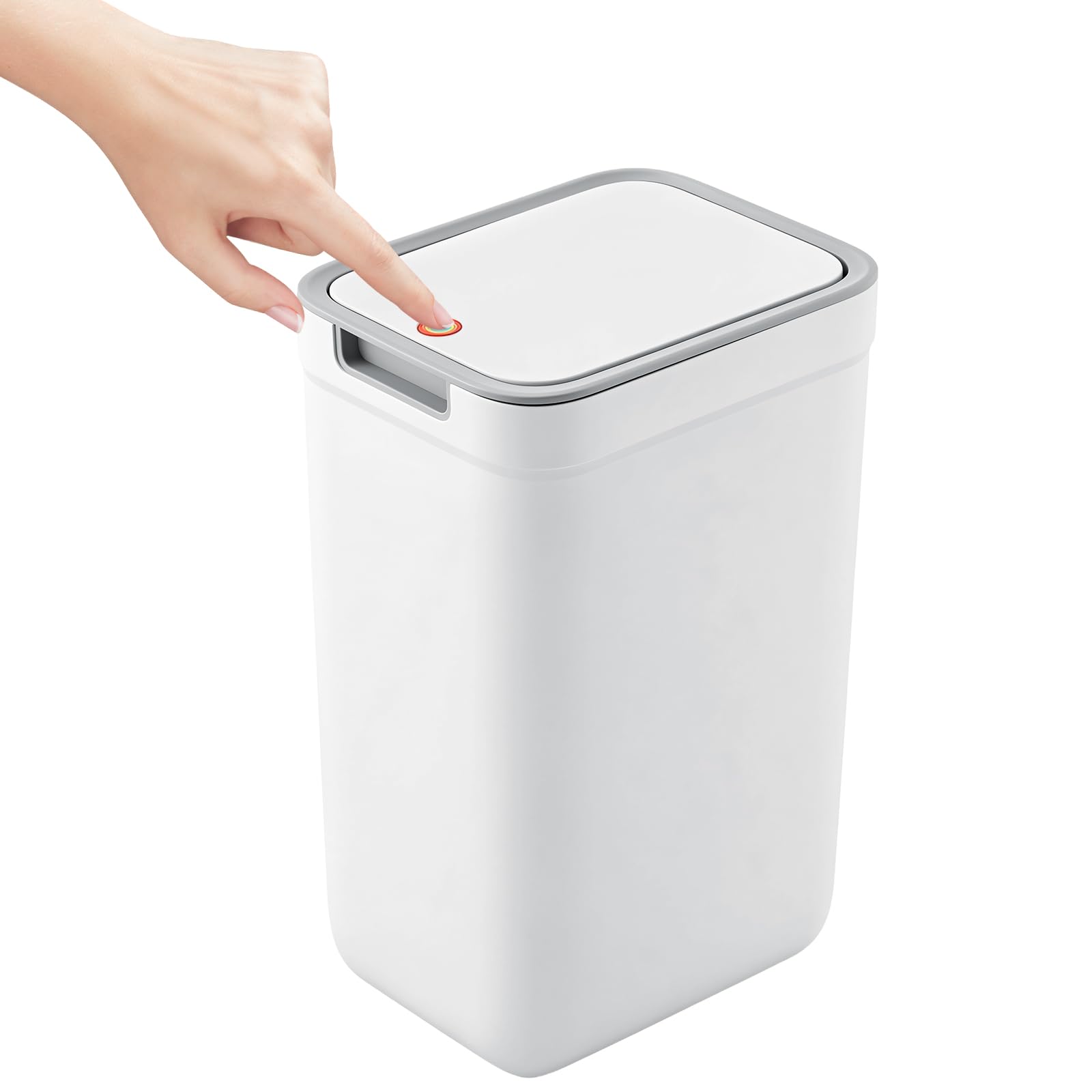 Seivunol White Slim Bathroom Bin with Lid, Dog-Proof Push-Lid Trash Can