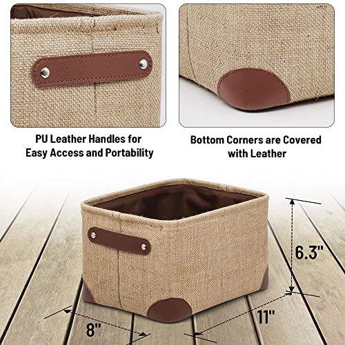 Small Storage Basket For Shelf Cube Fabric Bins Foldable Receive Organizer Rectangular Canvas Square Box With Pu Leather Handles For Nursery Home Closet Office 11X8X6.3" 3 Pack Yl #TOP1