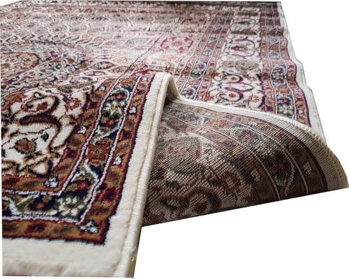 Image of Kashmiri Design Thick n Soft Bedside Runner Carpets for Home Living Room Bedroom Drawing Room Hall 2x6 Feet Ivory Colour