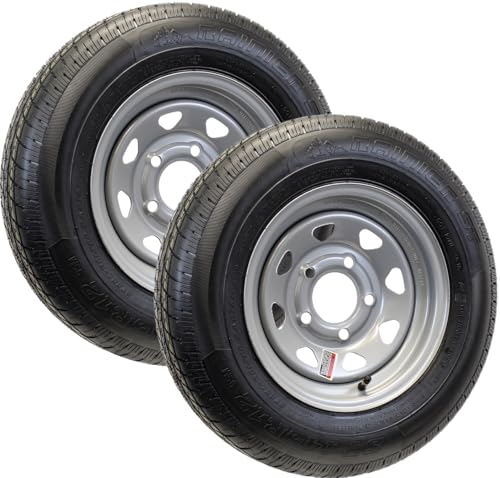 eCustomrim 2-Pack Radial Trailer Tire On Rim ST145R12 ST145/R12 Load Range D 5-4.5 Silver Spoke Wheel - 6 Year Warranty w/Free Roadside