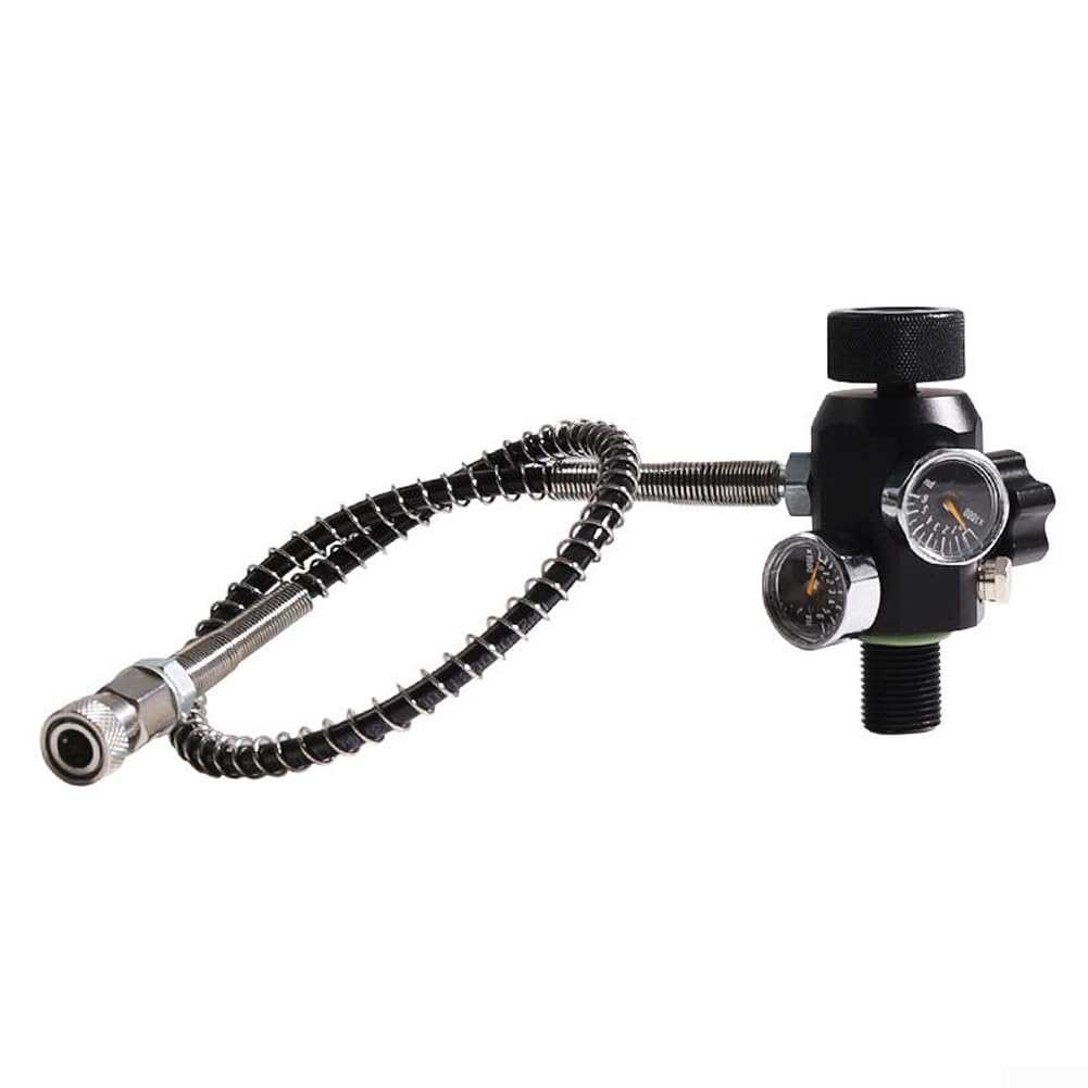 Válvula de buceo de aluminio de cobre calibre 6000 PSI | Se adapta a cilindros DIN, rosca de 18 mm x 1,5, calibre doble negro, peso de 371 g, diseño resistente portátil