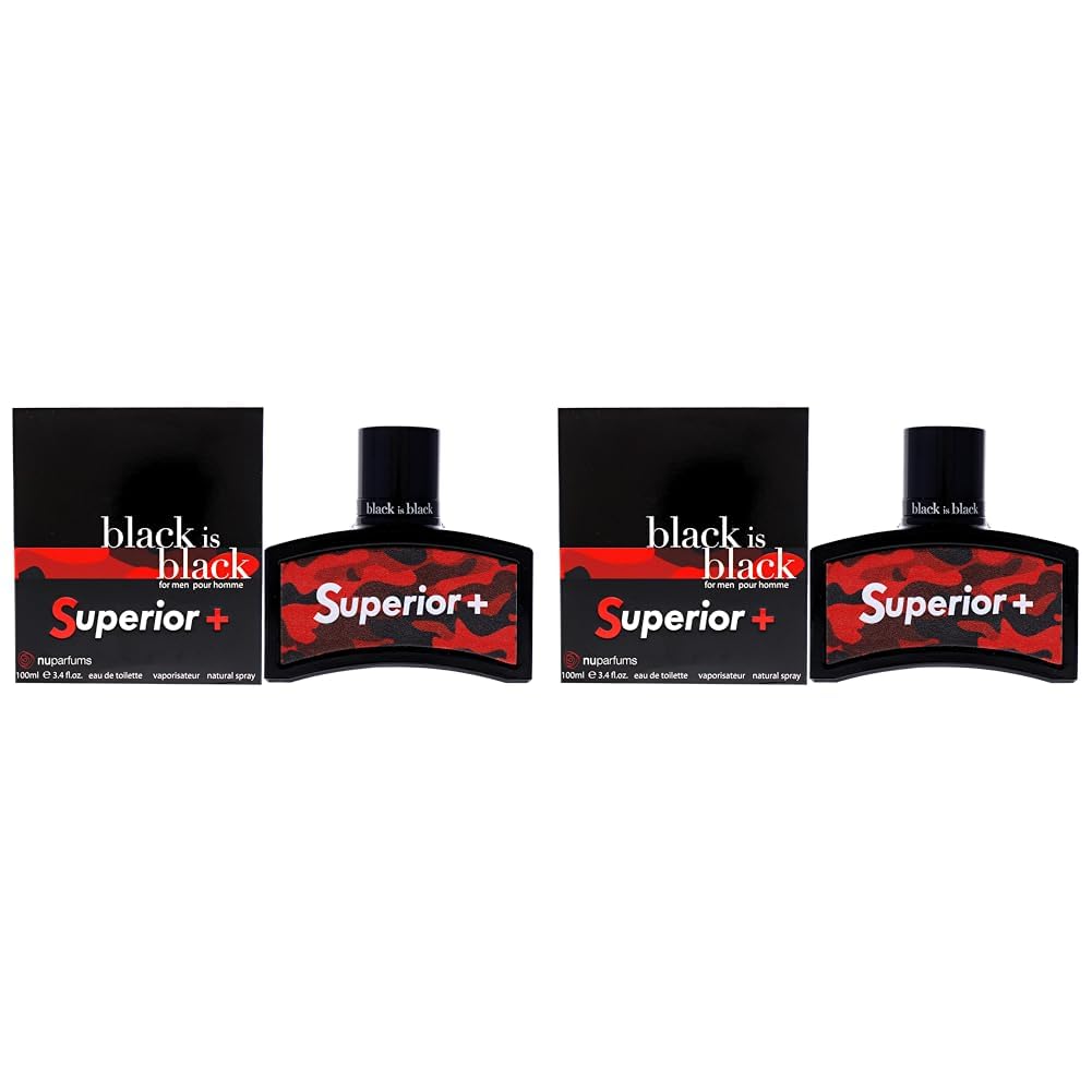 NU Parfums Black Is Black Superior Plus for Men Eau de Toilette Spray, 3.4 Ounce (Pack of 2)