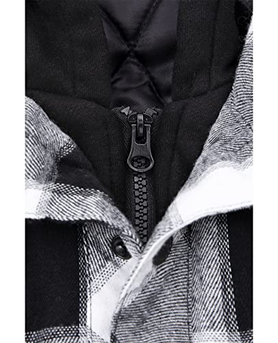 Image of ZENTHACE Men's Quilted Lined Hooded Plaid Jacket,Zipper & Snap Closure