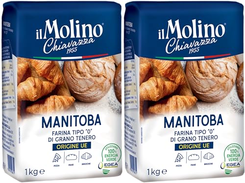 il Molino Chiavazza Type 0 Manitoba Flour 1kg - Pack of 2 | Italian High-Protein, Soft Wheat Flour for Bread, Pizza & Pastry | Ideal for Artisan Baking & Long Fermentation