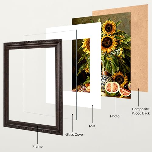 Image of eletecpro 8x10 Vintage Picture Frame, Glass Cover, Brown, 2-Pack | Display Photo 5x7 with Mat or 8x10 without, Horizontal or Vertical, Tabletop or Wall Decor