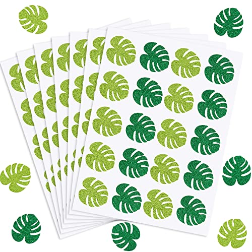 Whaline 500Pcs Summer Monstera Leaves Stickers Glitter Green Palm Leaf Decals Tropical Hawaiian Self-Adhesive Labels for Greeting Invitation Cards Envelope Sealing Wrapping Supplies