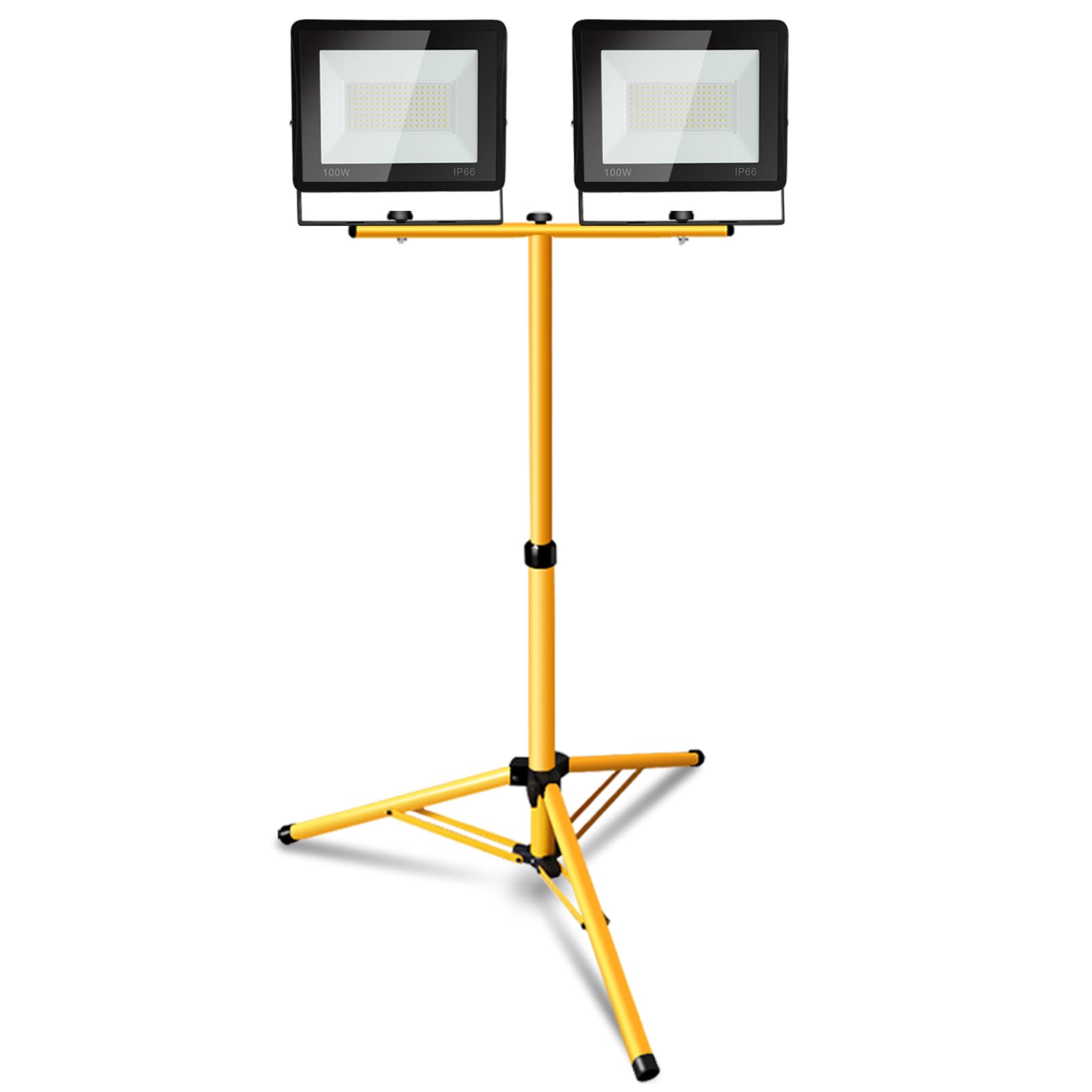 Foco LED para exteriores con trípode, 2 x 100 W, IP66, resistente al agua, 6000 K, blanco frío, 8500 lm, luz de trabajo para obras, garaje, altura regulable (80 cm hasta 160 cm)