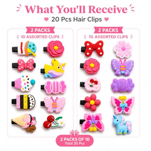 Image of 20 Pcs Hair Accessories for Kids Girls | Cute Baby Hair Clips Set of 2 Packs in Mixed Designs & Colours | Hair Accessories for Baby Girls | Kids Hair Clips for Girls Daily Wear | Mixed Designs