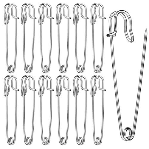 Ftyiwu Large Safety Pins, 15 Pack Heavy Duty Safety Pins 3 Inch, Stainless Steel Safety Pin for Clothes, Blankets, Laundry, Leather Canvas, DIY Crafts