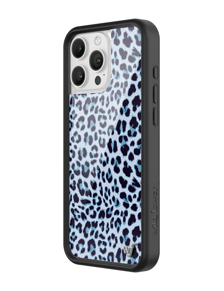 Image of Wildflower Cases - Compatible with iPhone 16 Pro Max | Protective Black Bumper, 6.5ft Drop Test Certified, Women Owned Small Business | Cheetah Leopard Animal Print Trendy Cute Girl Gift | Blue Meow