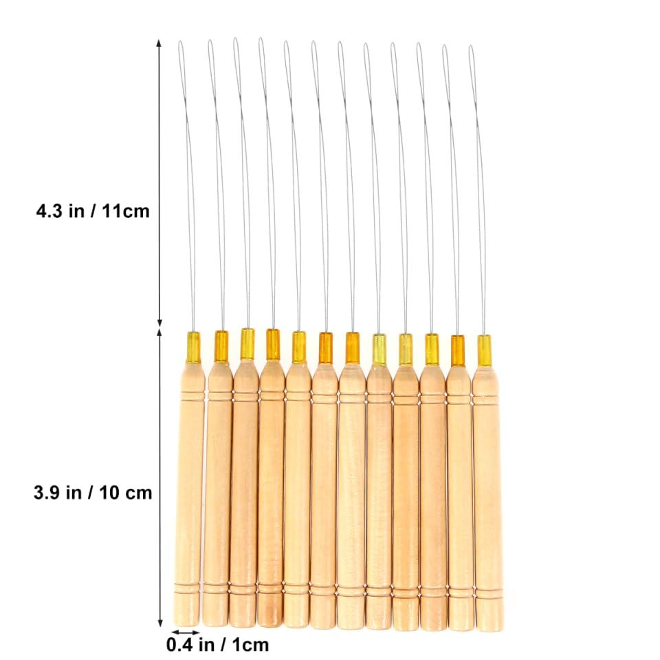 Wooden Crochet Hair Extension Hook Tool with Metal Needle Comfortable Anti-Slip Handle Hair Braiding and Loop Threader
