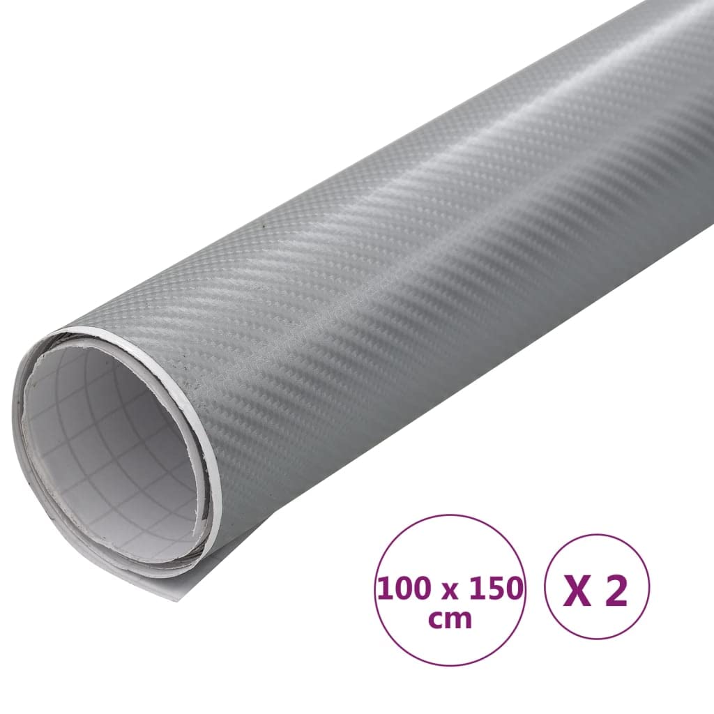 Pellicola per auto, 2 pezzi, 4D, argento, 100 x 150 cm, in PVC, autoadesiva, senza bolle, antigraffio, per carrozzeria, tuning, pellicola decorativa, protezione solare e interni
