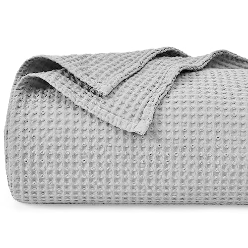Image of PHF 100% Cotton Waffle Blanket Lightweight Breathable, Queen, Light Grey | Pre-washed Soft Cozy Summer Throw for Hot Sleepers, Textured Decorative Layer for Bed Couch Sofa Guest Room, Giftable
