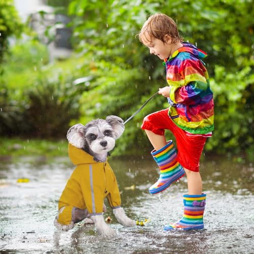 Cozlly Wasserdichte Hunderegenmäntel, Verstellbarer Kordelzug Welpenregenmantel, Kleiner Hund Regenmantel Wasserdicht mit Reflektierenden Streifen (M)