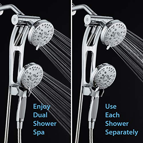 Aquaspa High Pressure 48-Mode Luxury 3-Way Combo With Adjustable Extension Arm – Dual Rain & Handheld Shower Head – Extra Long 6 Foot Stainless Steel Hose – All Chrome Finish – Top Us Brand #TOP2