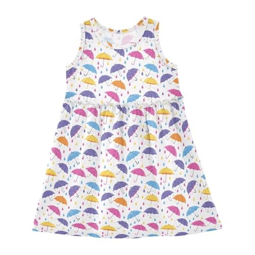 Girls and Toddlers'Sleeveless Colored Umbrella Pattern Summer Casual Dresses for Home Party Beach 2-8 Years