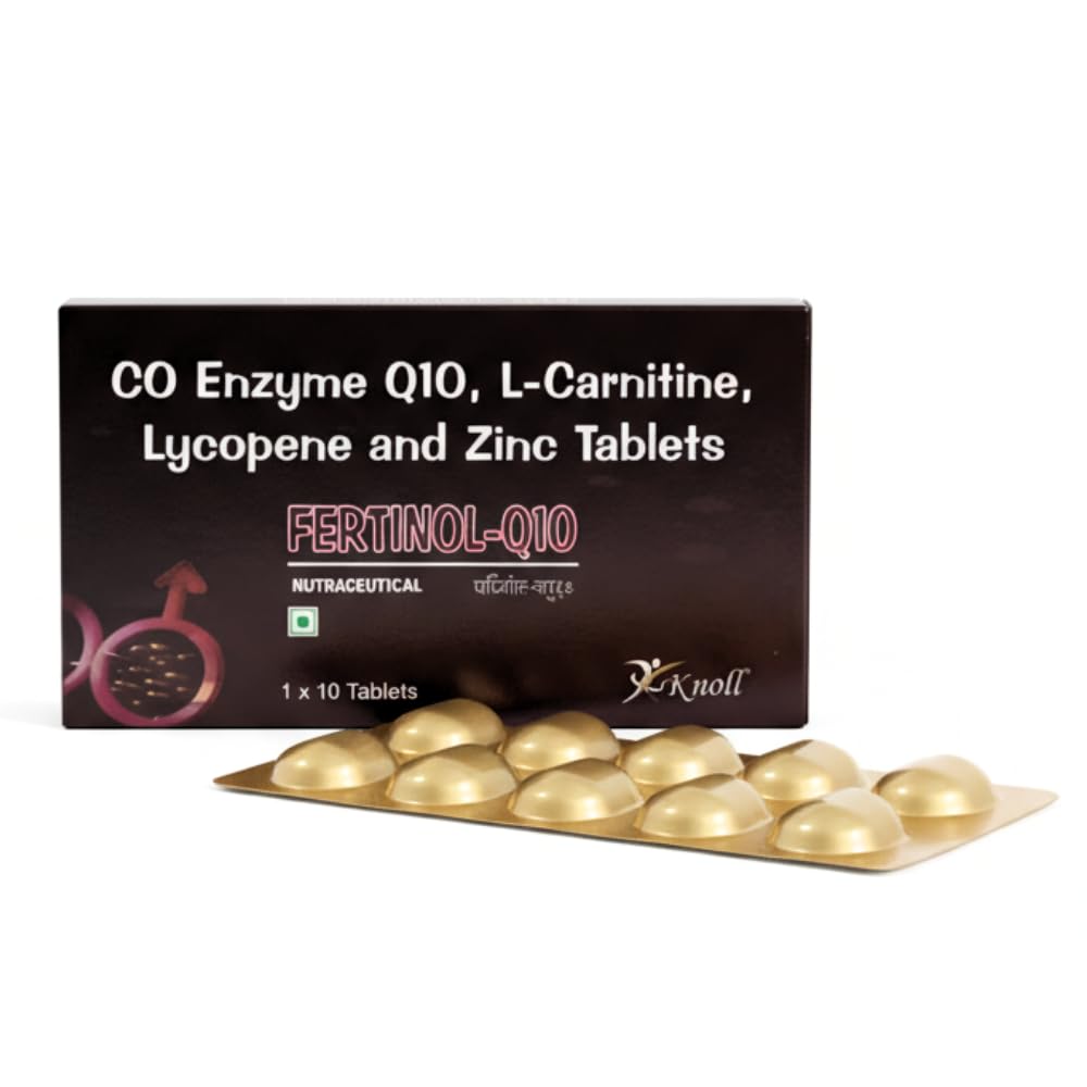 Knoll Healthcare Fertinol-Q10, Coenzyme Q10 (CoQ10) with L-Carnitine,  Lycopene & Zinc Tablets | Supports Heart Health, Energy Production,  Immunity & Antioxidant Support