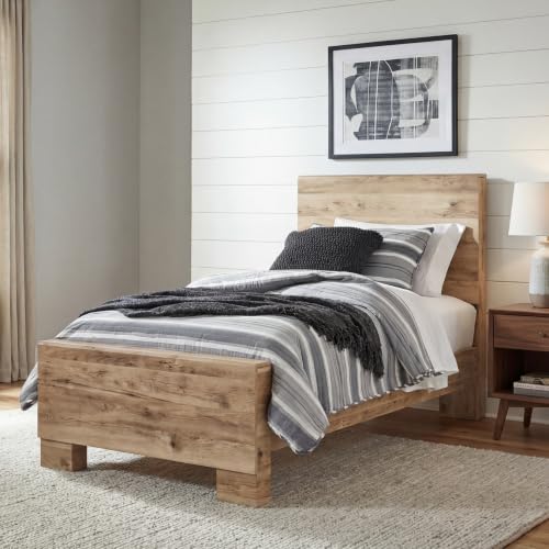 Image of Signature Design by Ashley Hyanna Rustic Farmhouse Twin Panel Bed Frame | Warm golden oak finish over durable engineered wood, Ideal rustic styling for kids and youth bedrooms