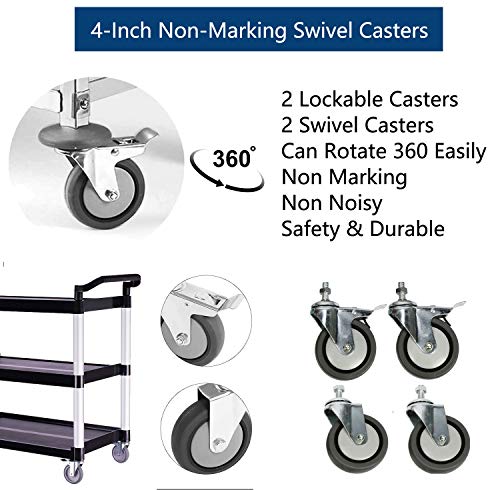 Restaurant Cart 3-Tier Plastic Utility Cart, Heavy Duty 330lbs Capacity, Commercial Rolling Service Cart, Ideal for Restaurant, Foodservice, Office, Warehouse (S - (33 x 17 x 36“)/(L x W x H)) - Thumbnail 2