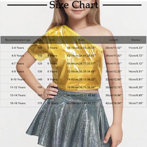 Metallic Crop Top for Girls 2025 One Shoulder Short Sleeve Shinny Clubwear Party Tops Kids Dancewear Streetwear Tees2