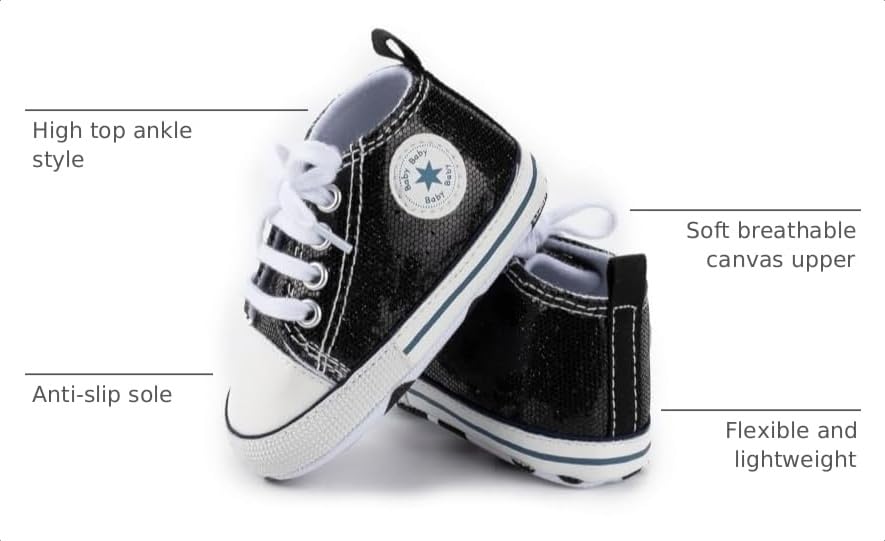 Image of Unisex Baby Girls Boys Canvas High-top Shoes, Newborn Infant Anti-Slip Soft Sole Frist Walking Breathable Sneakers