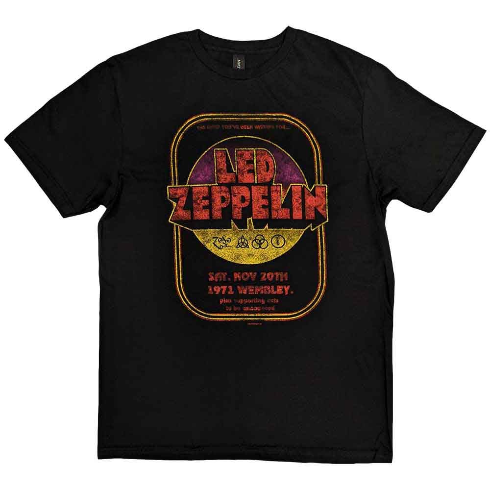 Rock Off Officially Licensed Products Men's Black Led Zeppelin 1971 Wembley Official Tee T-Shirt Unisex (X-Large)