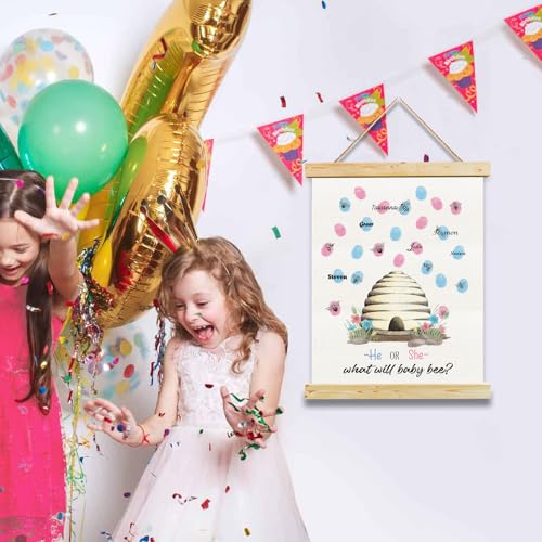 Image of Bumble Bee Gender Reveal Party, Bee Baby Shower Finger Print Tree, Guess The Gender Thumb Print Tree, Gender Vote, What Will Our Honey Bee